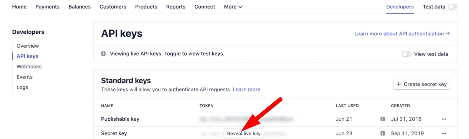 Revealing the Secret key in the Stripe account