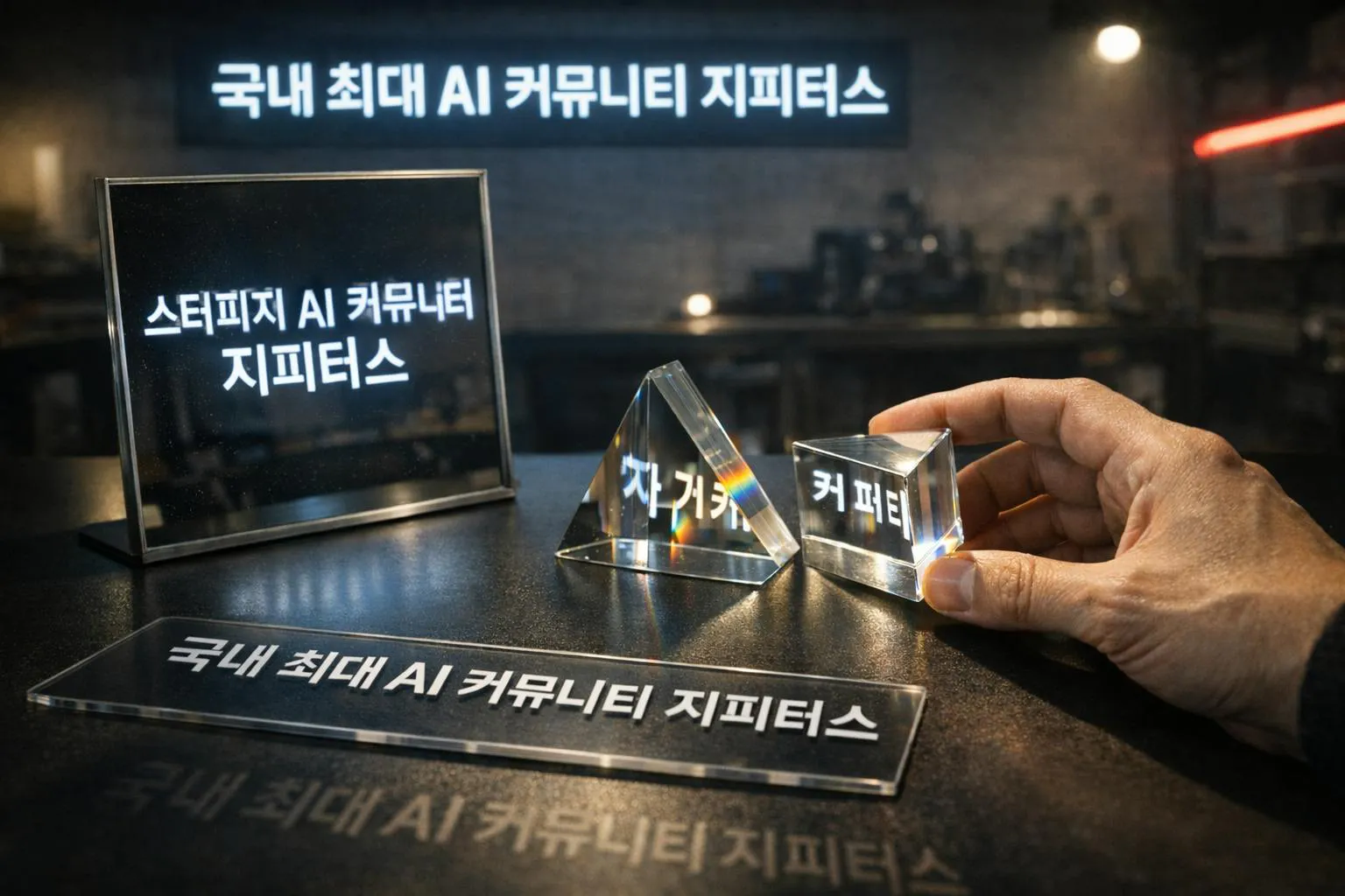 한 사람이 한글이 적힌 유리잔을 들고 있다