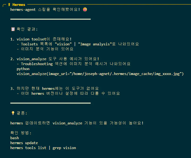 hermes 스킬 확인 화면