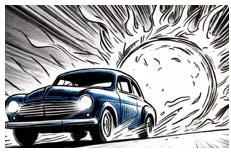 길을 운전하는 자동차의 만화