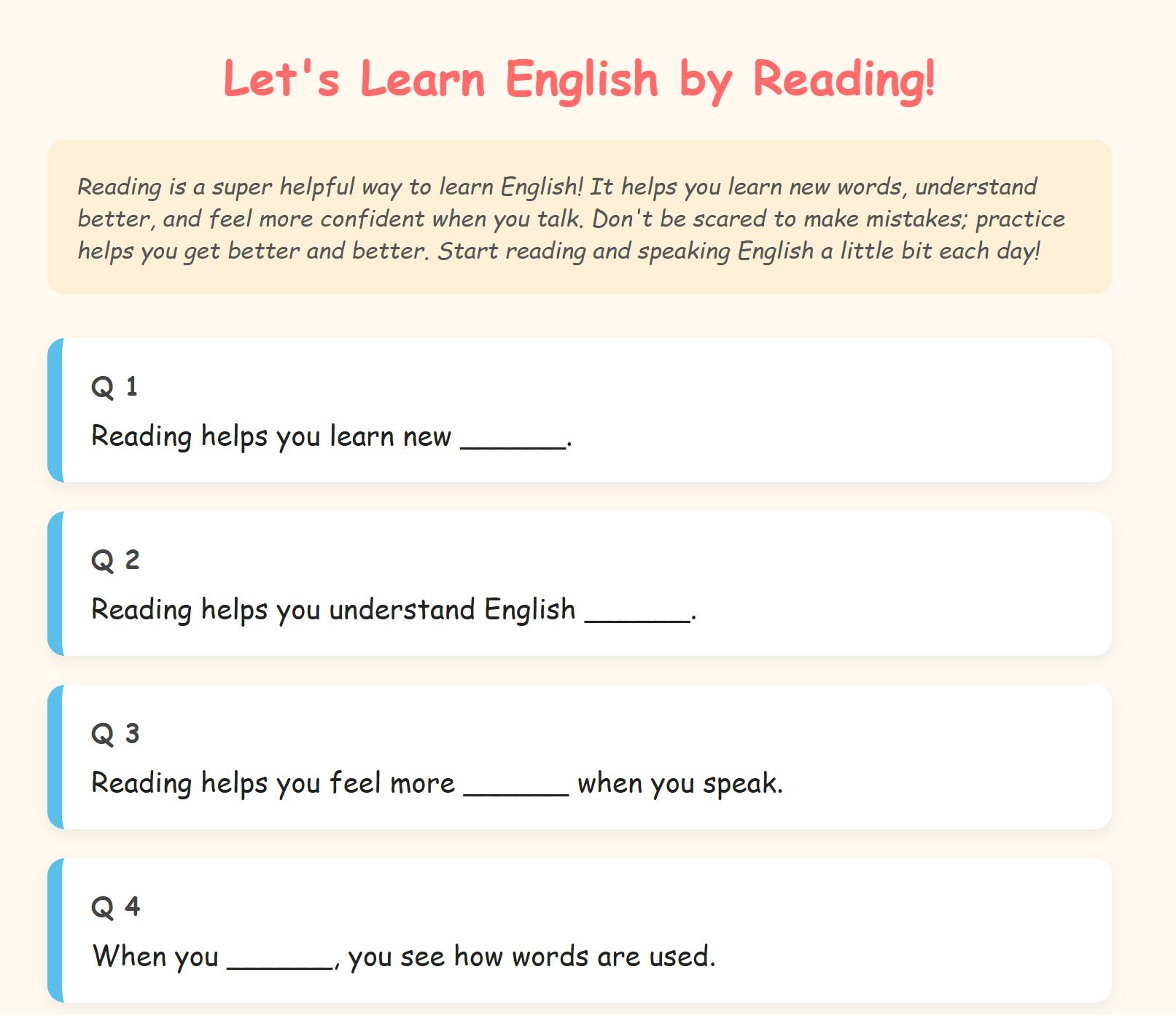 워크 시트를 읽어 영어를 배우자