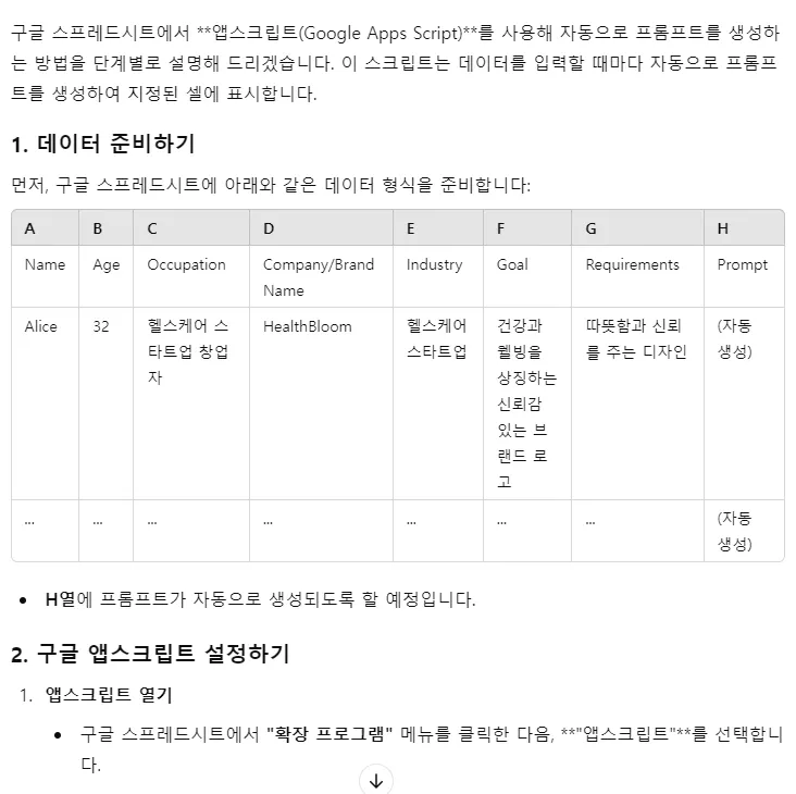 한국어가 적힌 테이블
