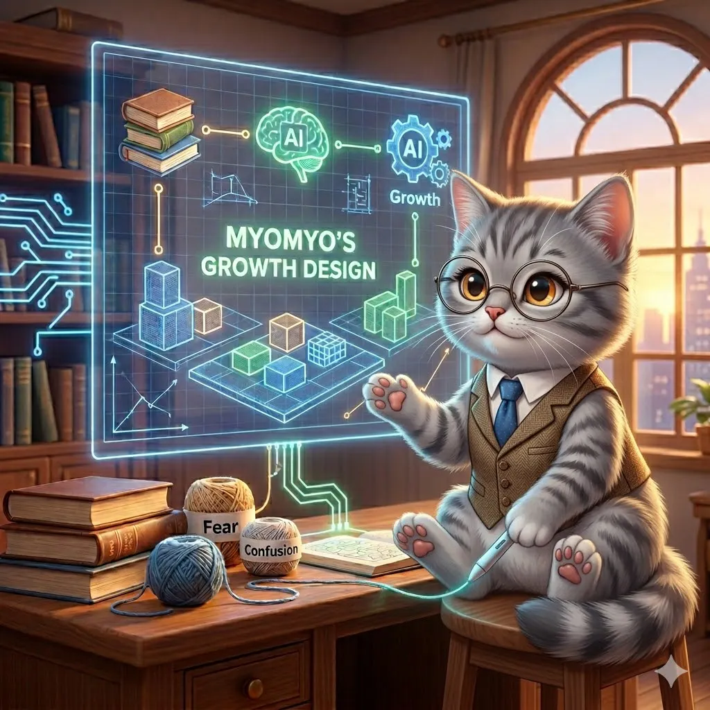 양복을 입은 고양이가 컴퓨터 화면 앞 책상에 앉아 있다