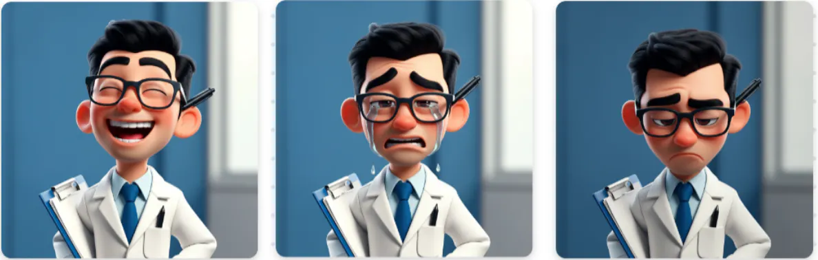 안경을 쓴 만화 캐릭터의 네 가지 다른 사진