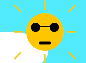 파란색 배경에 선글라스가있는 노란색 태양