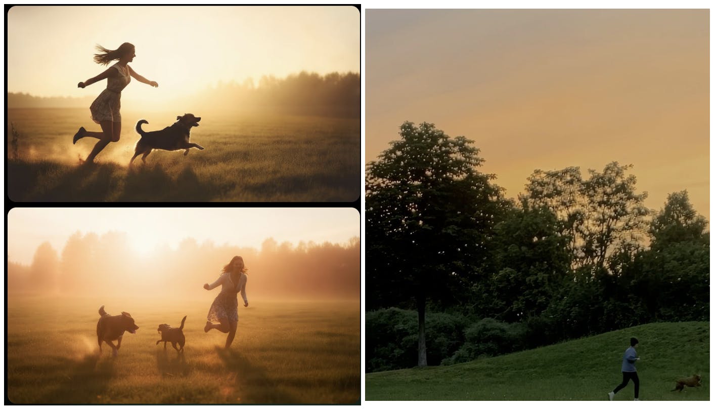 필드에서 개와 함께 달리는 여자의 4 장