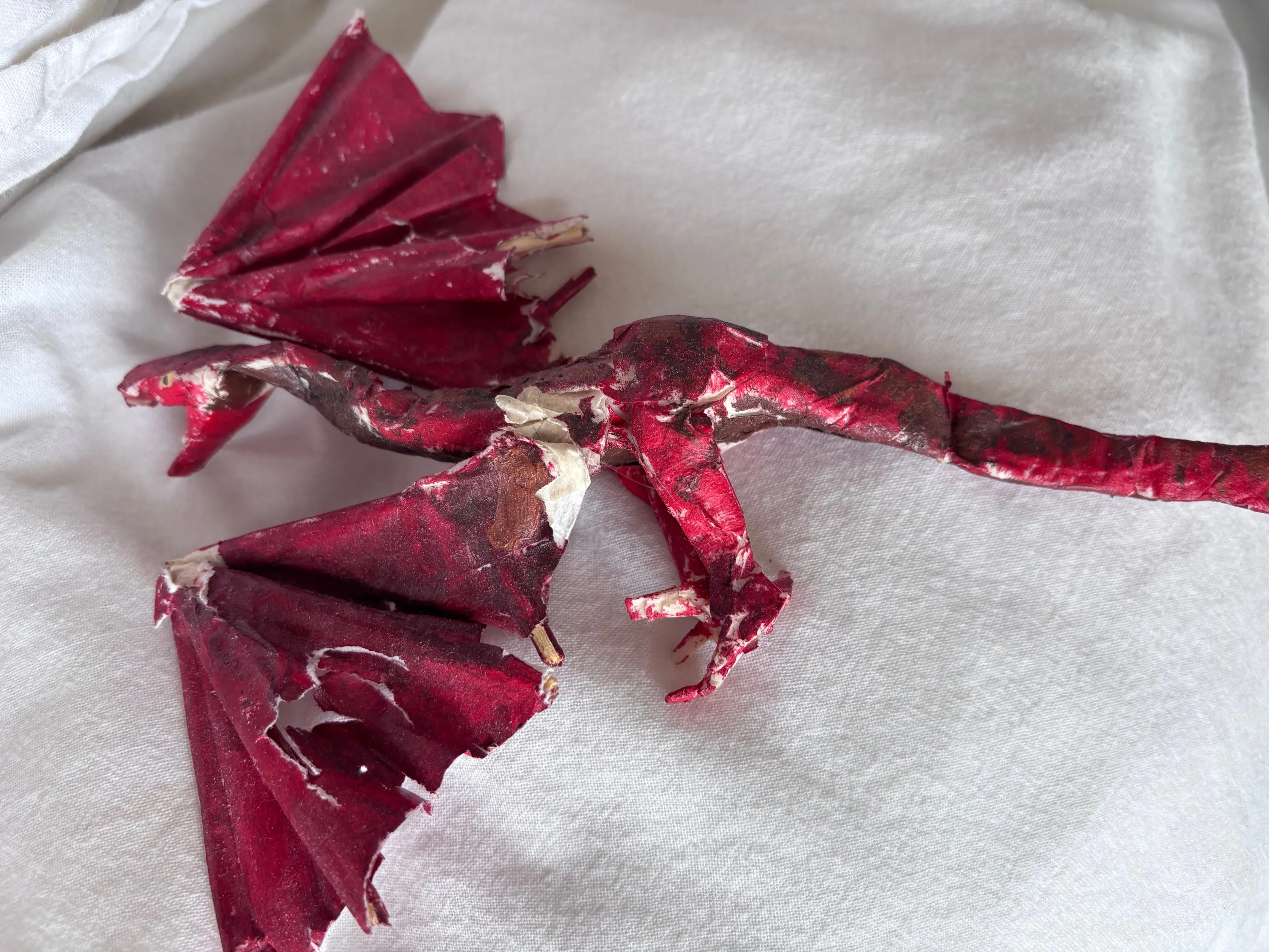 A big red dragon model made from paper!