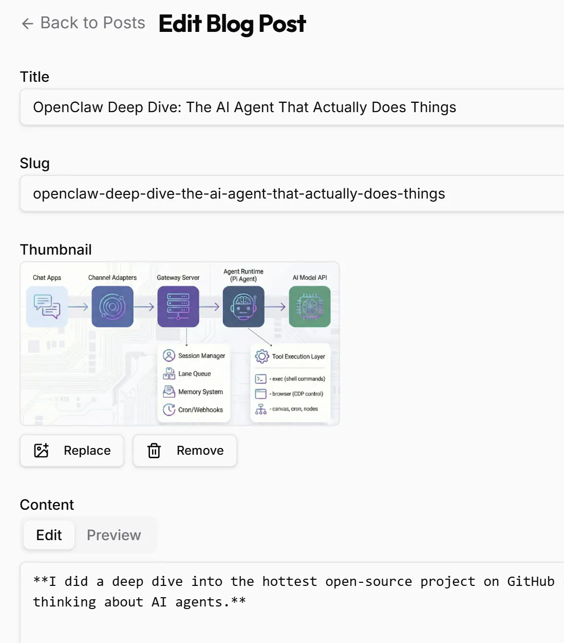 블로그 게시물 편집 페이지의 스크린샷