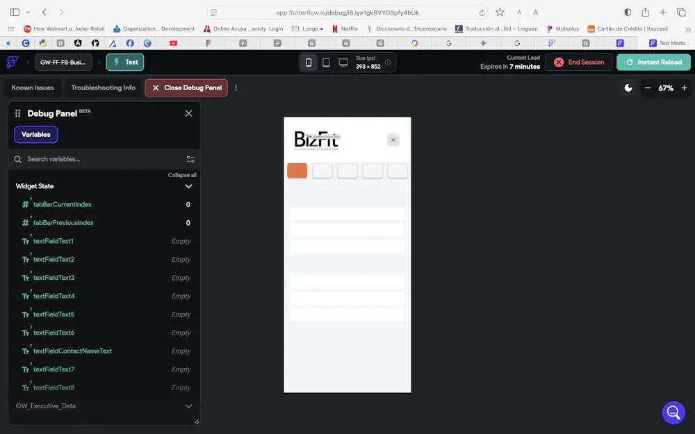 Widgets are not shown when running "Test Mode"