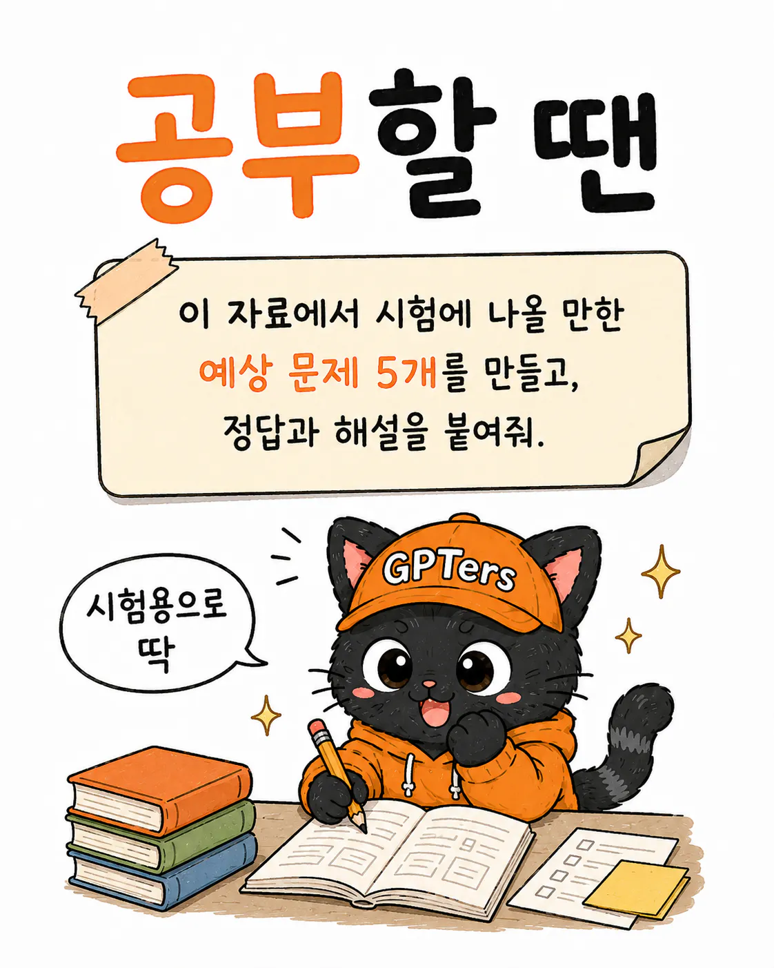주황색 후드티를 입은 고양이가 책을 읽고 있다