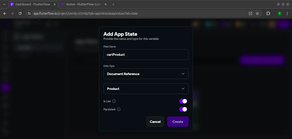 Can not Create app state with Document reference