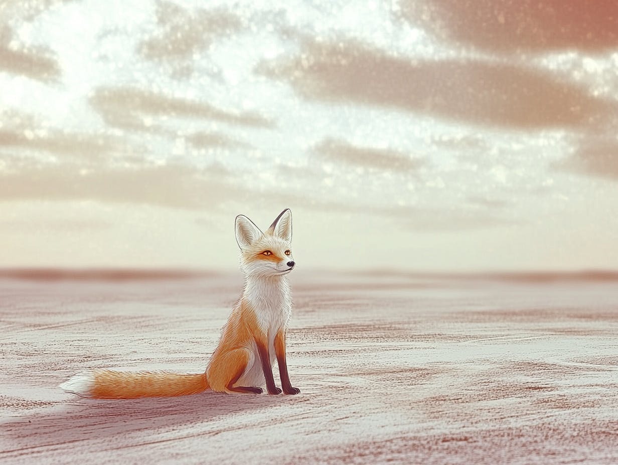 사막에 앉아 있는 여우의 이미지