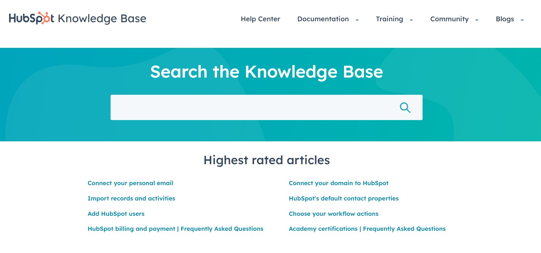 Knowledge base example from HubSpot