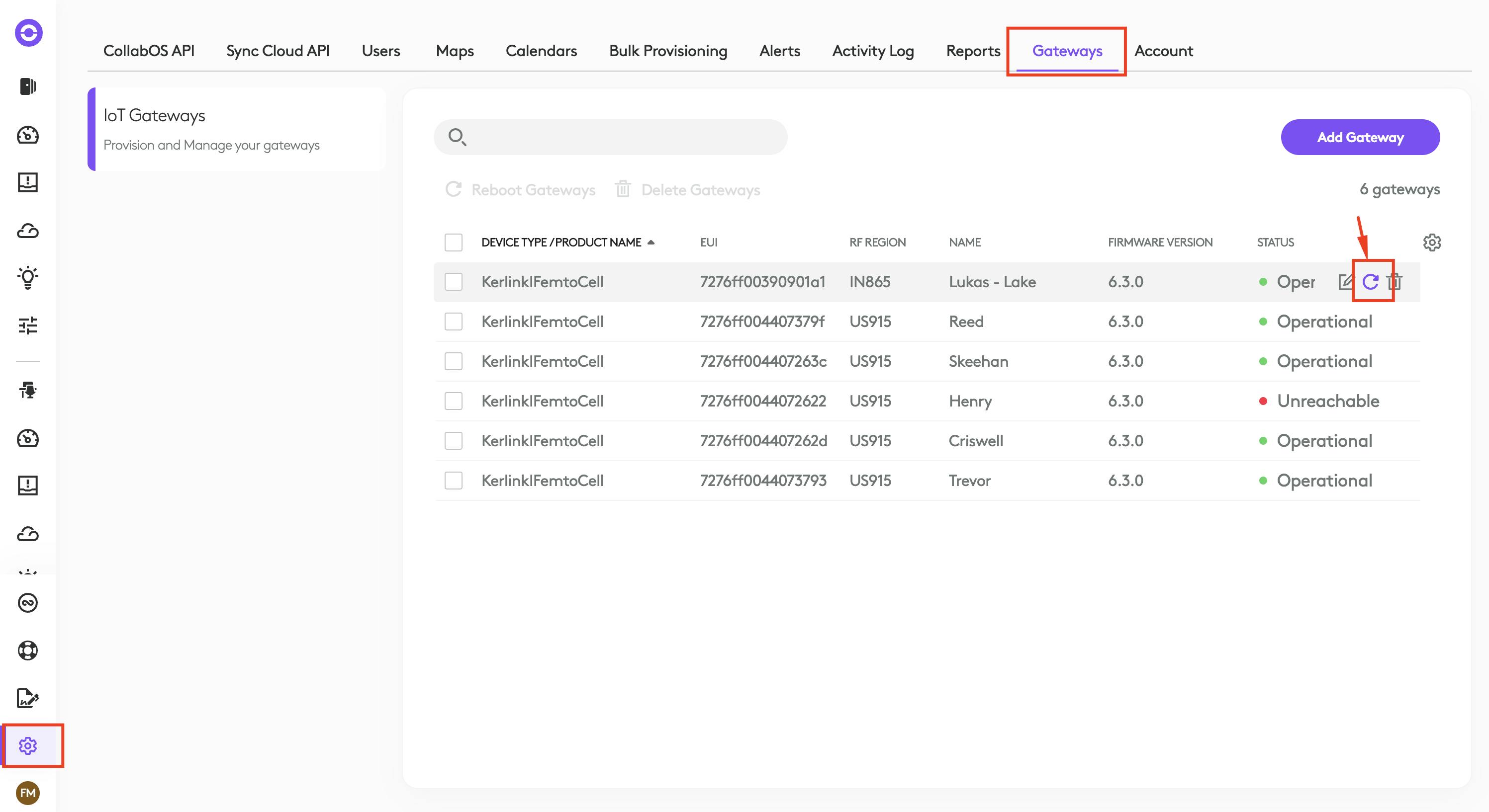 Reboot LoRaWAN Gateway