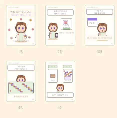 다양한 한국 캐릭터 그림이 있는 카드 세트