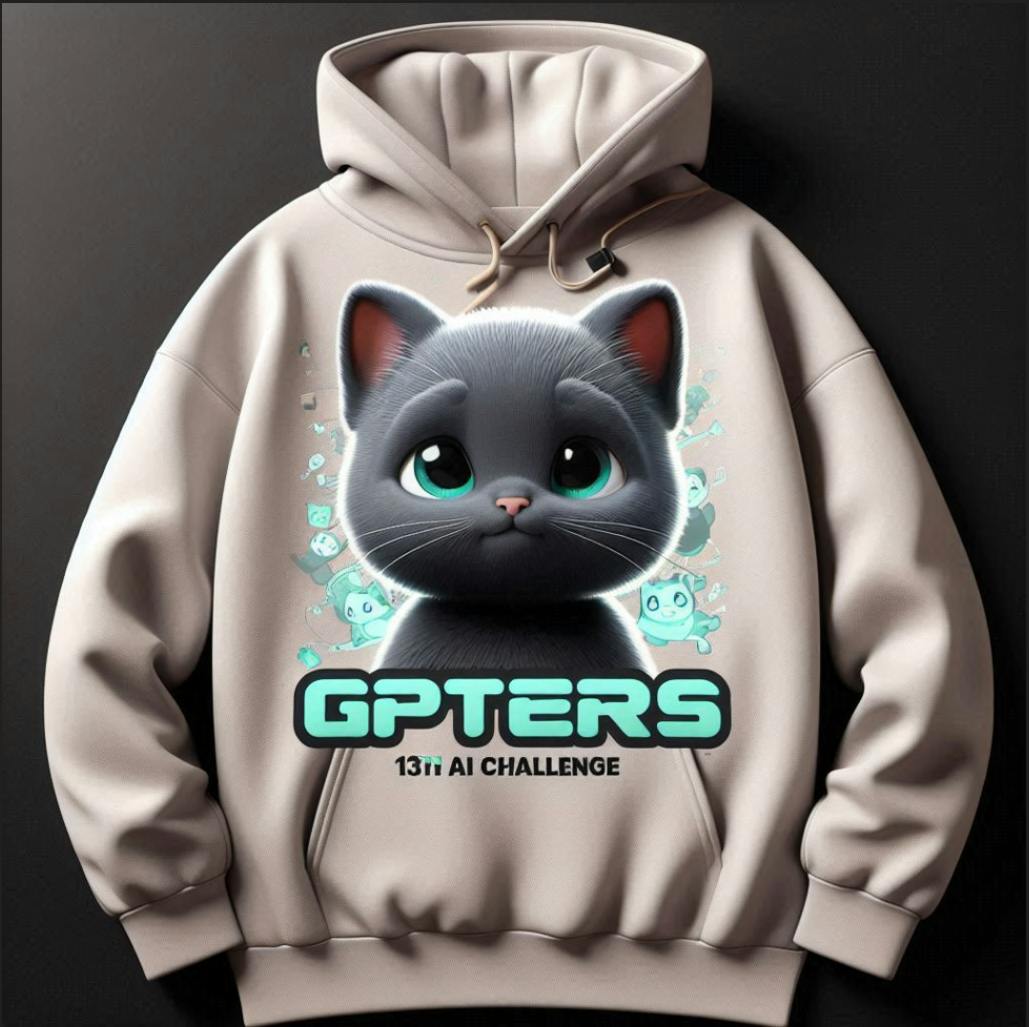 gtters라고 적힌 고양이가 그려진 후드티