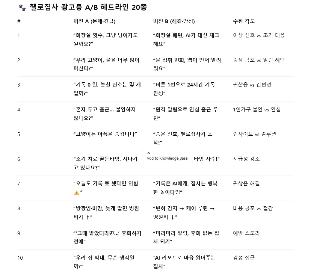 테이블의 한국 이름 목록