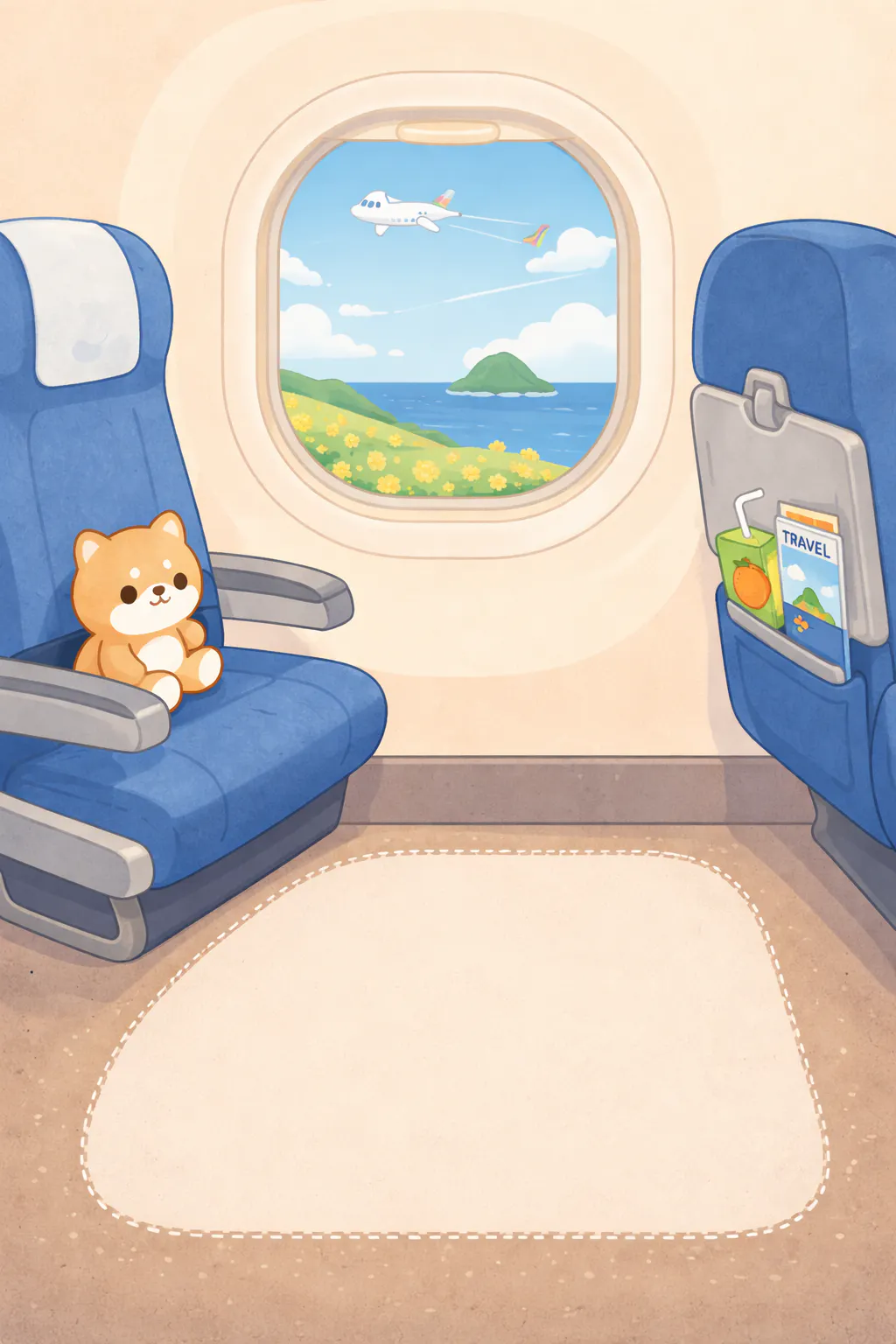 테디베어가 앉아 있는 비행기 좌석