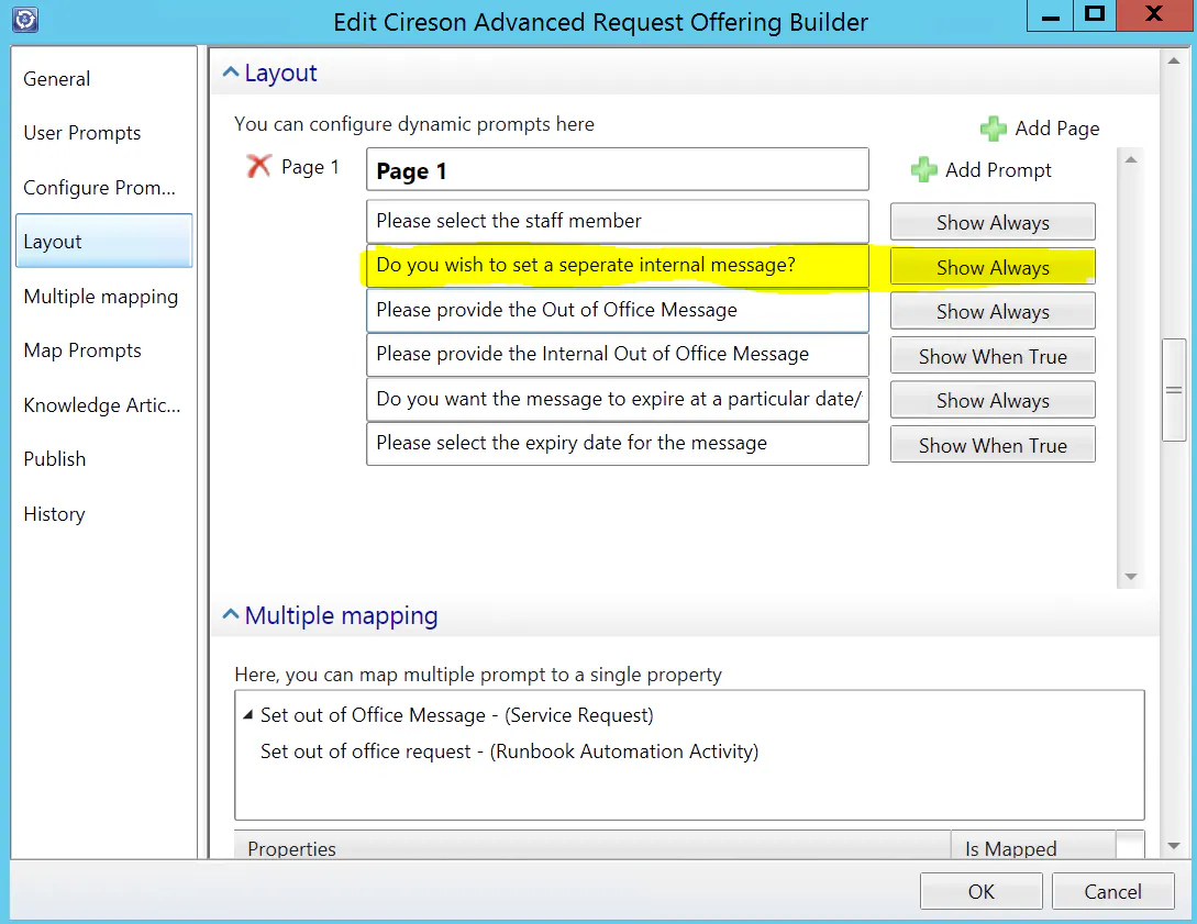Advanced Request Offering Control Question Mapping