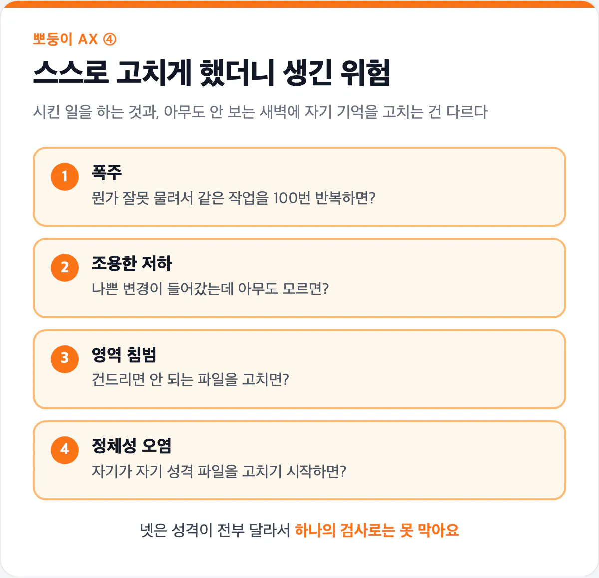 자가진화가 만든 네 가지 새 위험 카드