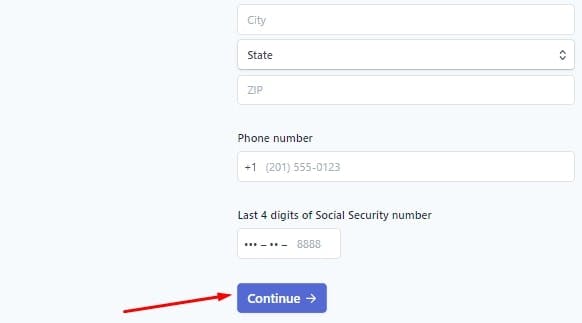 The page in Stripe account that requires personal details
