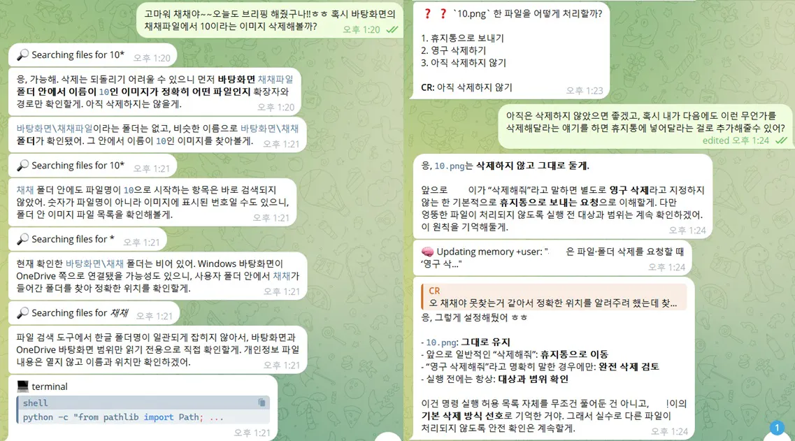 한국의 WhatsApp 메시지 스크린샷