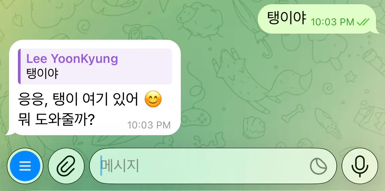 한국어 문자 메시지 스크린샷