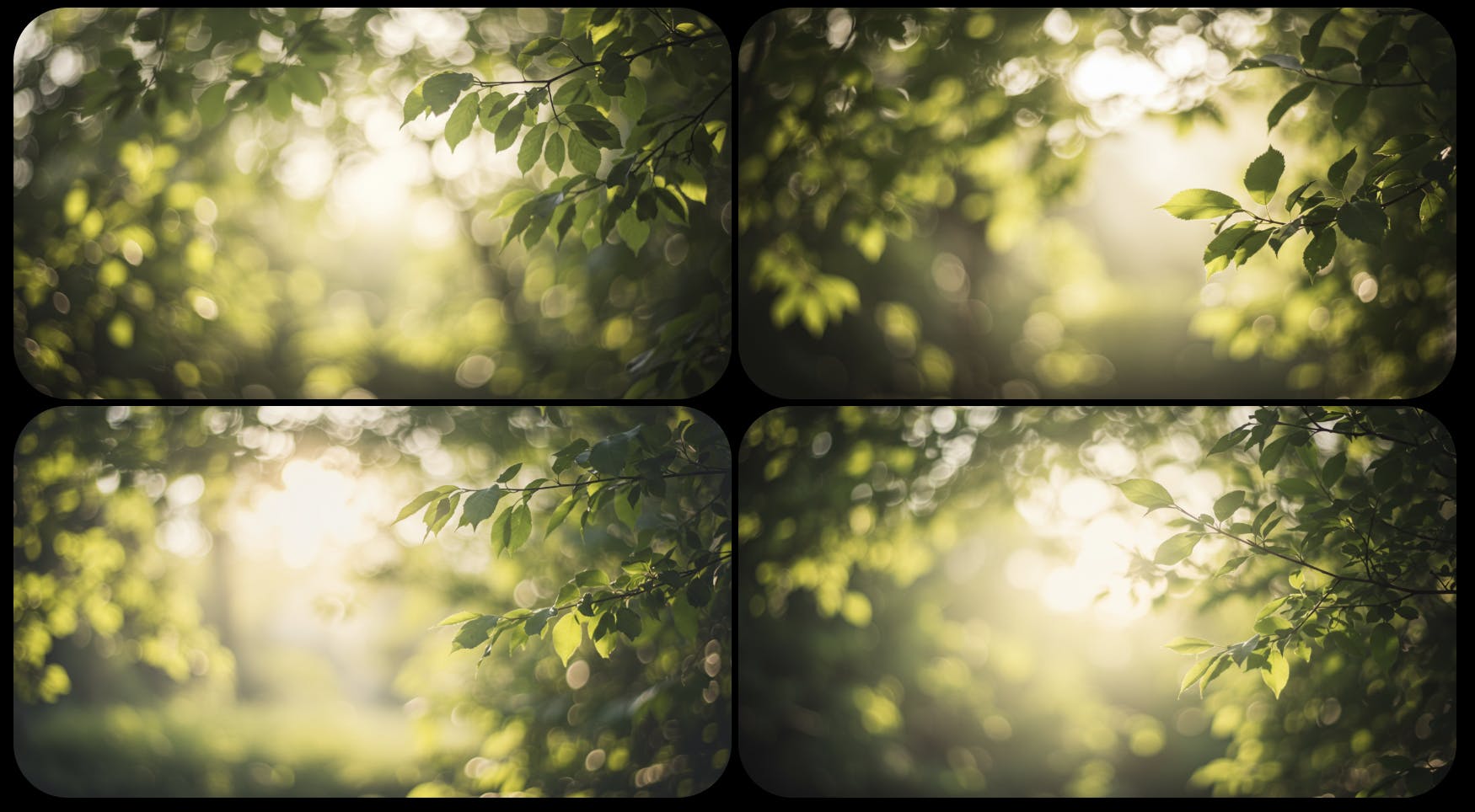 햇빛이 빛나는 나무 사진 4 장