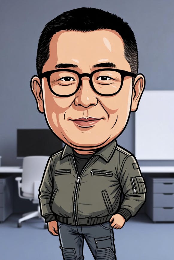 사무실에 서 있는 아시아 남자의 만화