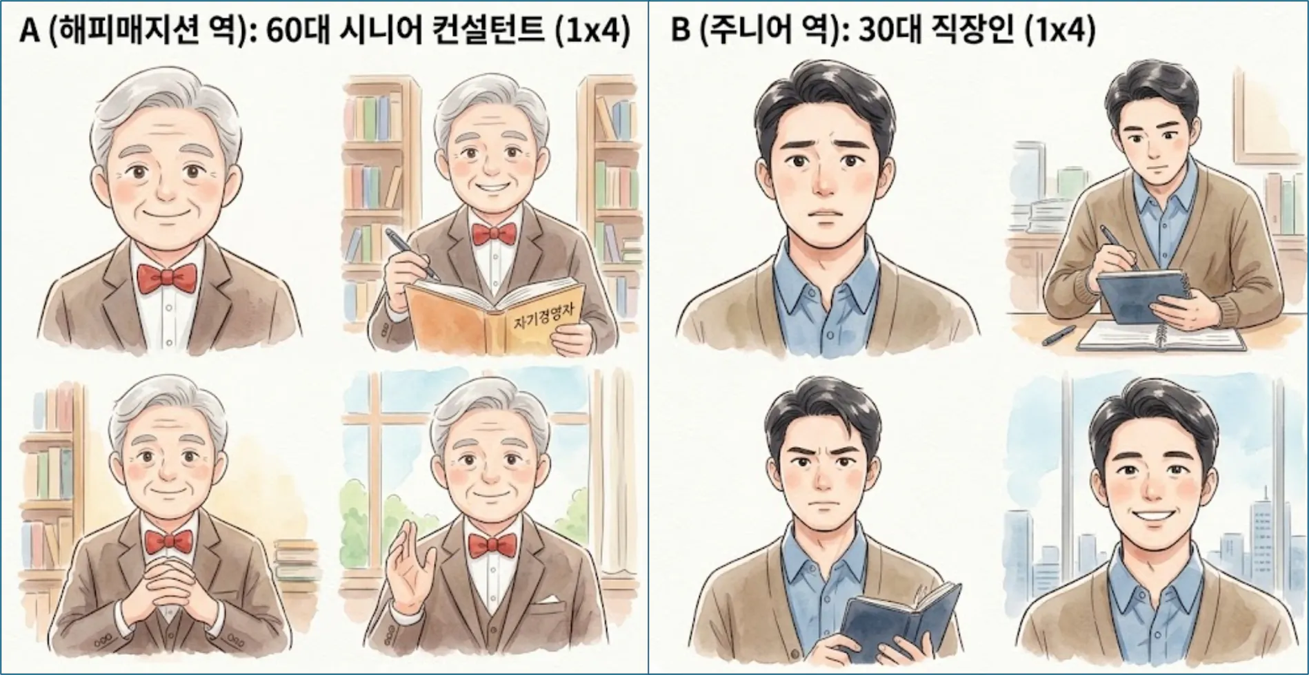 다양한 표정을 지닌 남자의 일련의 사진