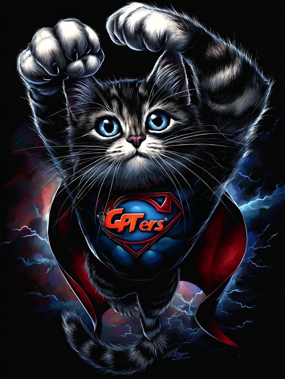 슈퍼맨 케이프를 착용 한 고양이의 이미지