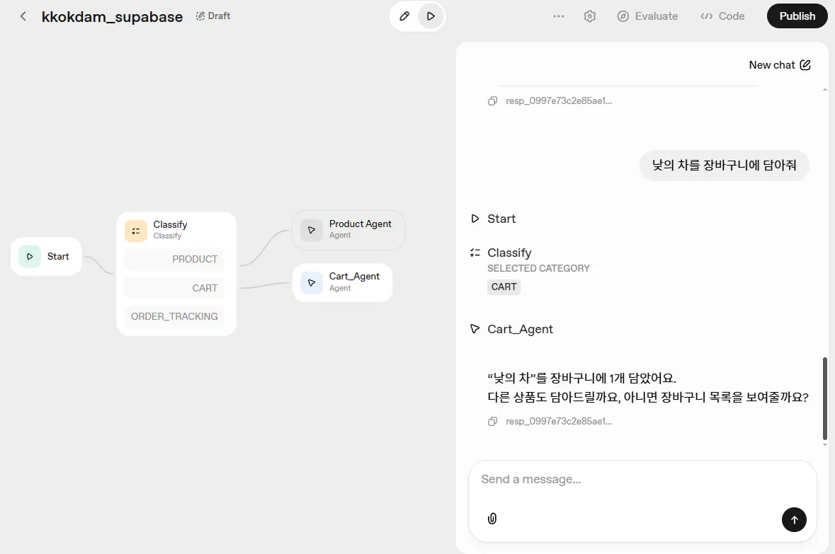 한국어로 된 두 사람의 대화 스크린샷