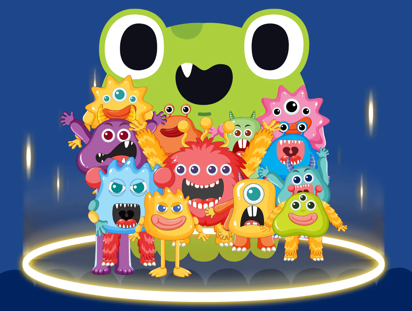 원 안에 화려한 괴물 그룹