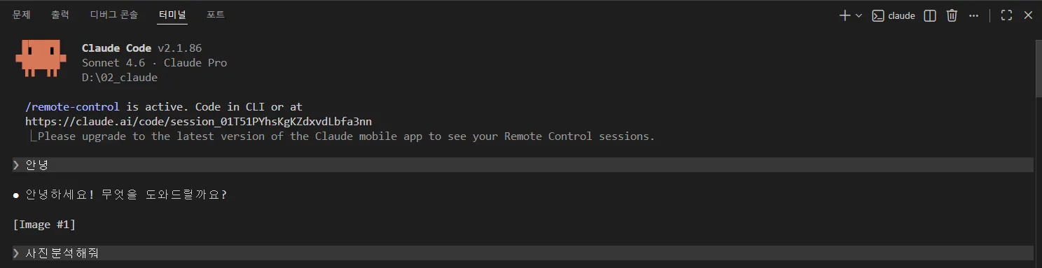 한국어 메시지가 표시된 컴퓨터 화면의 스크린샷