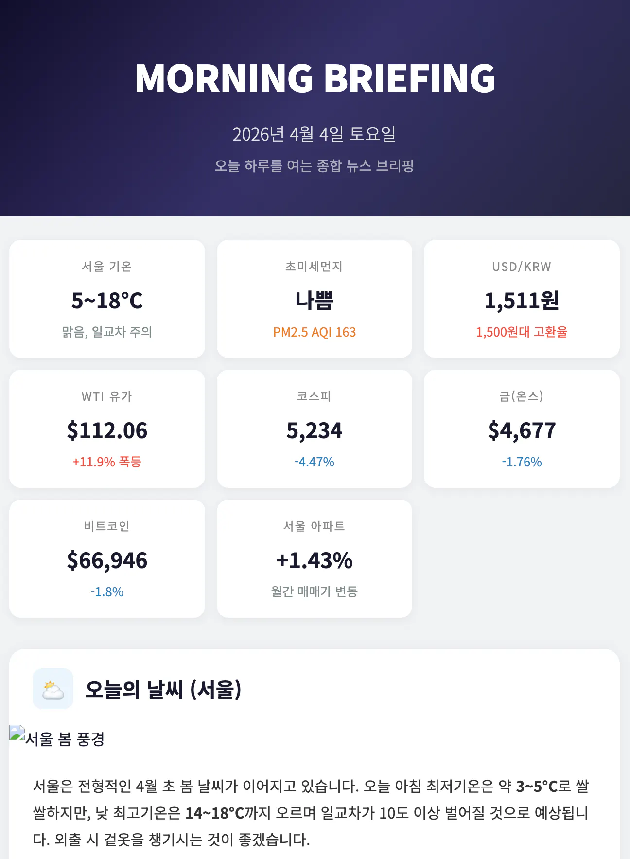 한국어 아침브리핑 - 스크린샷