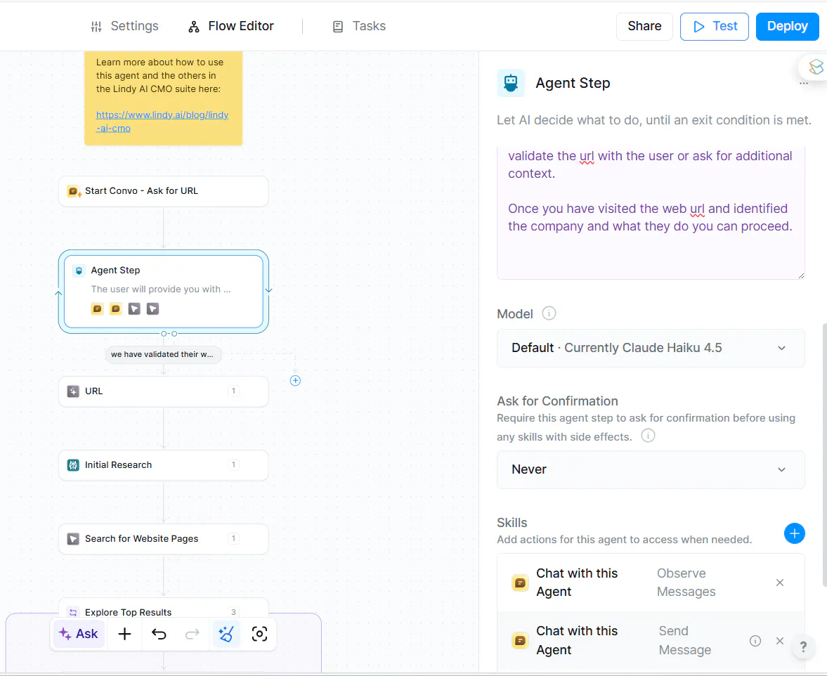 Adobe Flow의 작업 흐름 스크린샷