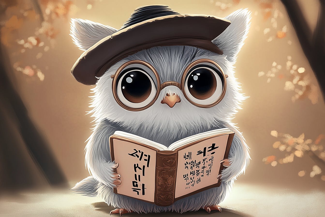 안경을 쓰고 책을 읽는 귀여운 부엉이
