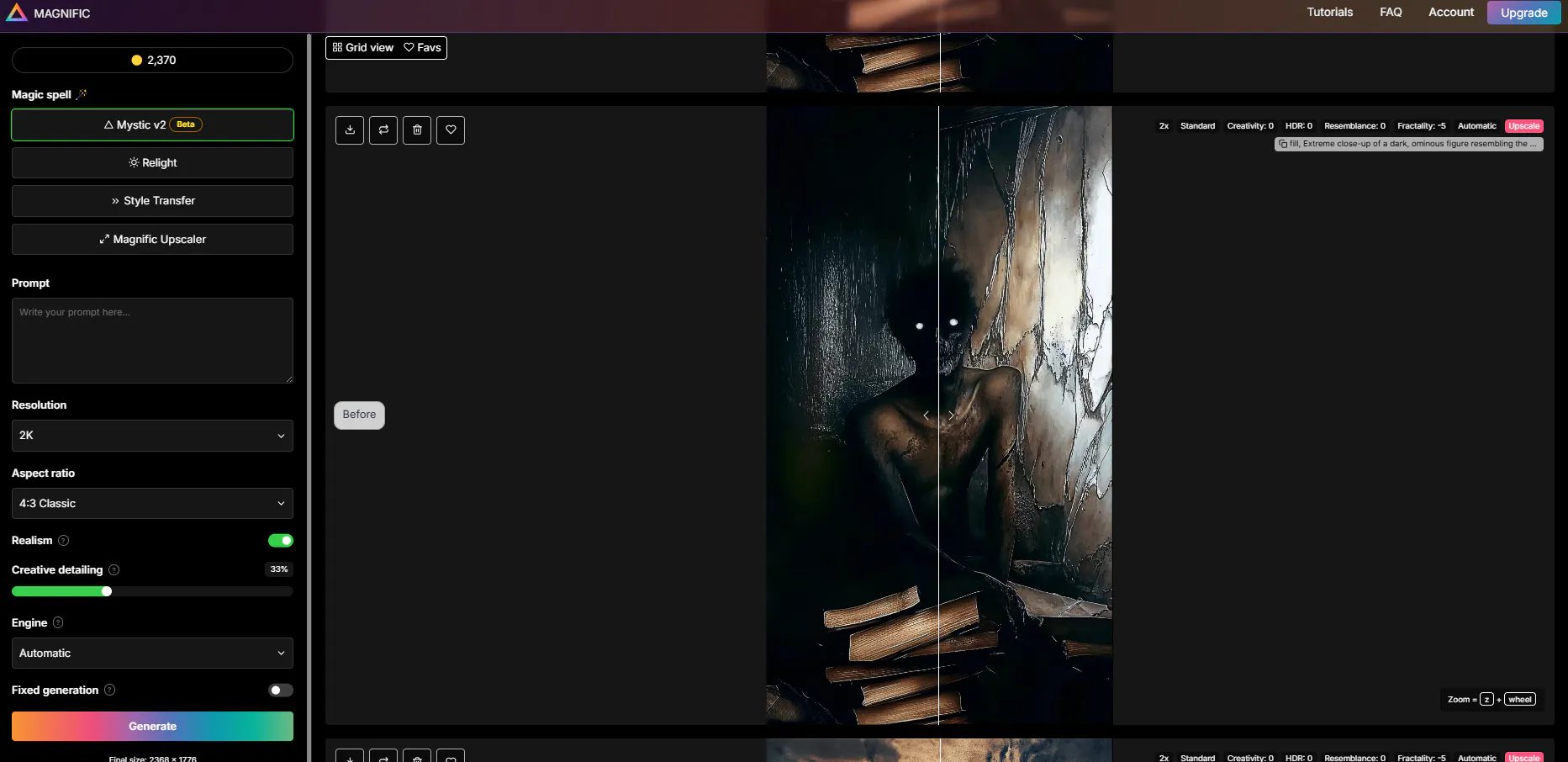 어두운 배경의 사진 편집기 스크린샷