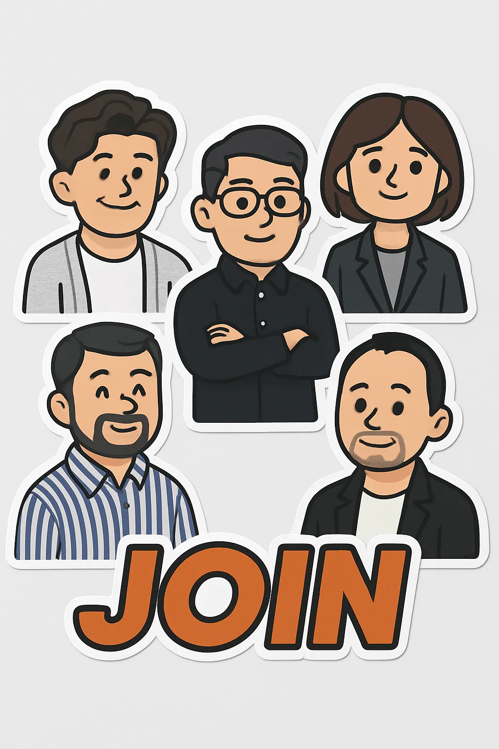 사람들 그룹이있는 스티커와라는 단어 가입