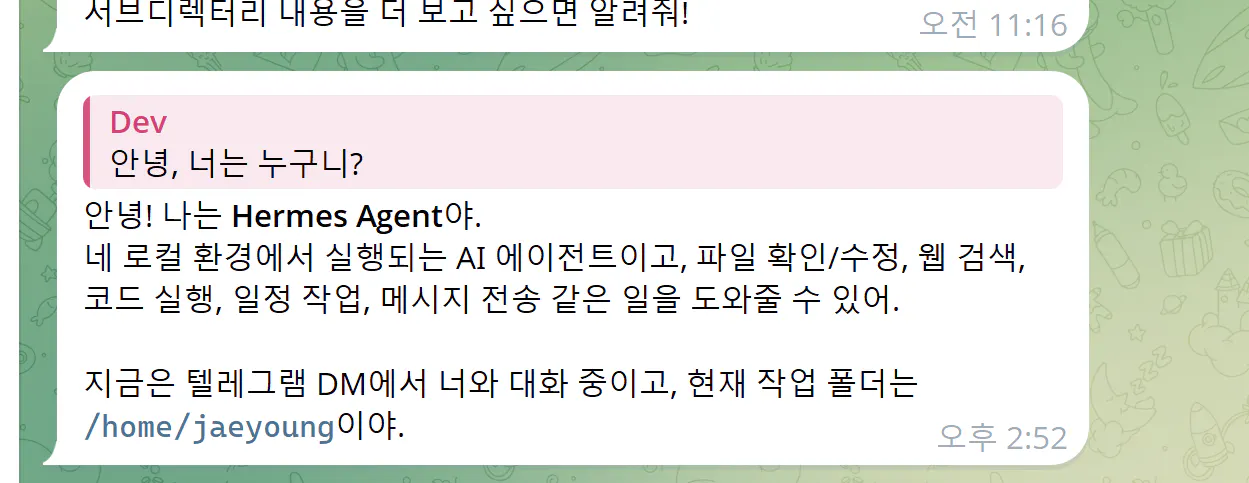 한국어로 된 문자 메시지의 스크린샷