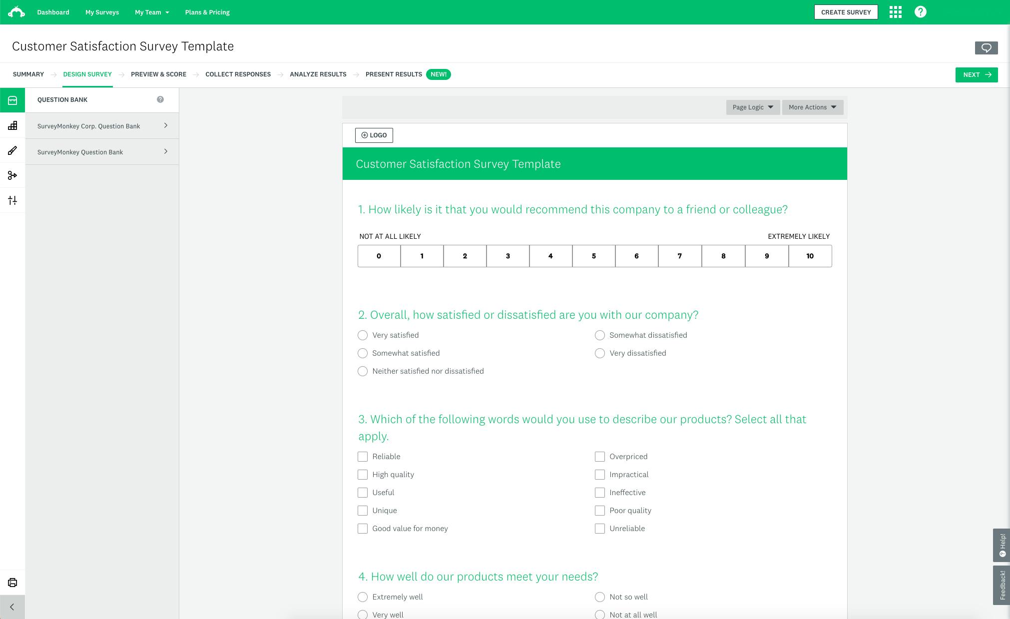 A screenshot of SurveyMonkey