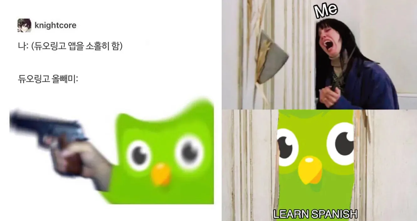 여자가 녹색 올빼미 앞에서 총을 들고 있다