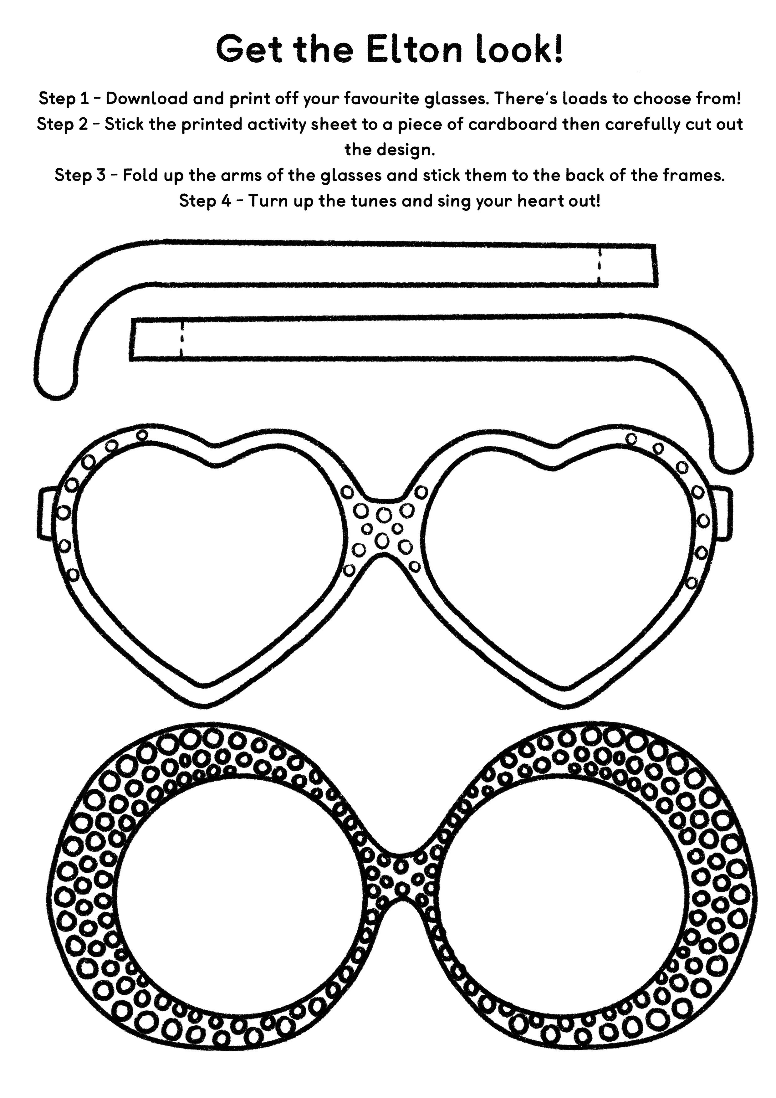 Elton John activity sheets