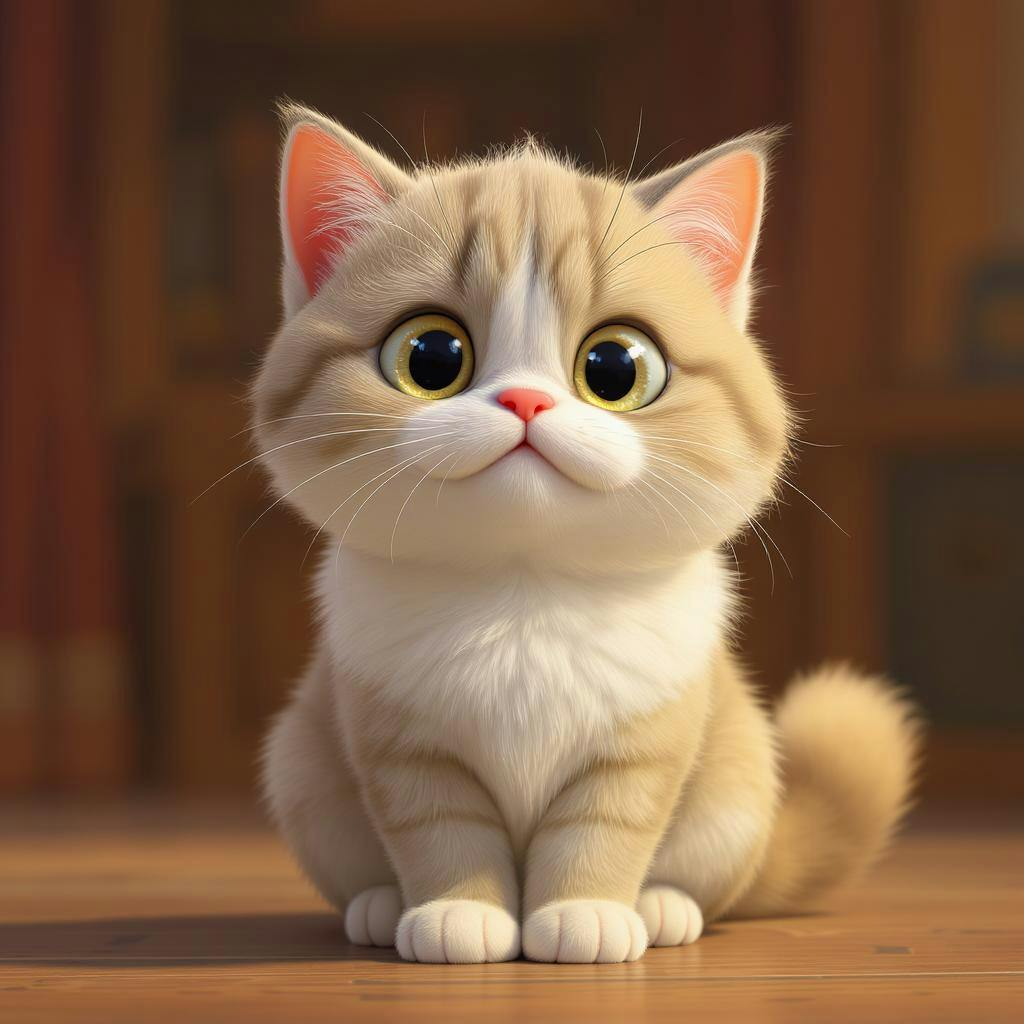 나무 바닥에 앉아 만화 고양이