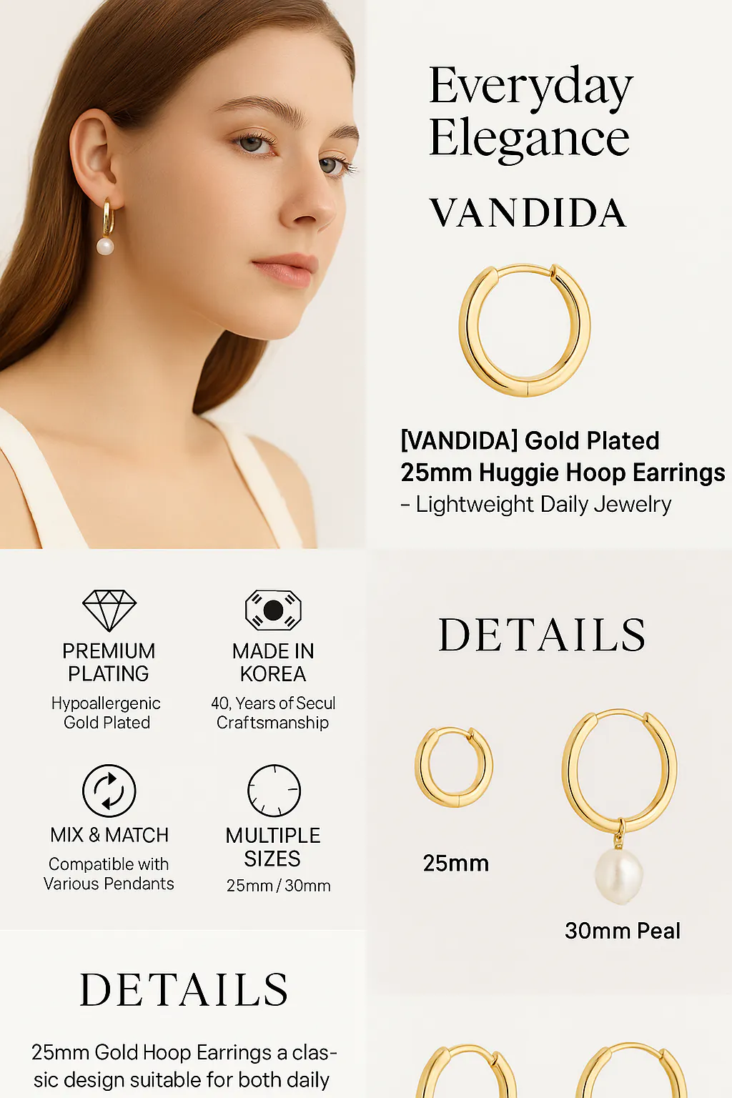 일상적인 우아함 밴디아 골드 후프 귀걸이