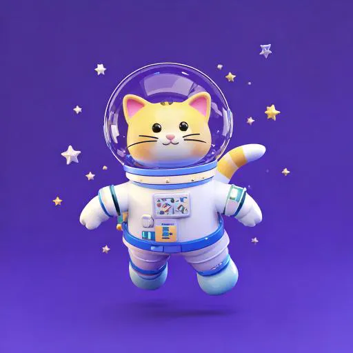 보라색 배경에 우주복을 입은 고양이
