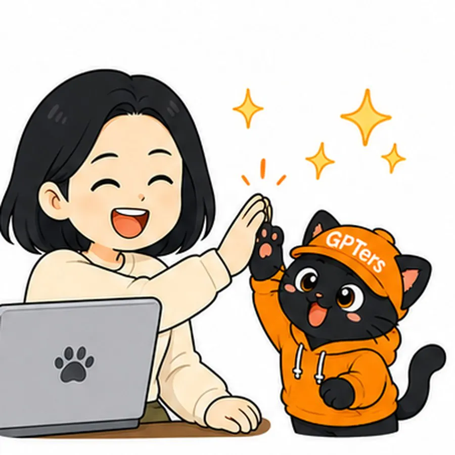 검은 고양이와 노트북을 들고 있는 만화 소녀