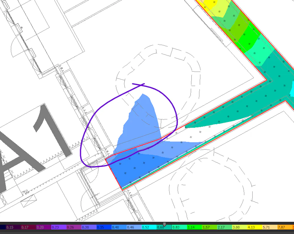 Why is Dialux showing color results, outside of a calculation field?