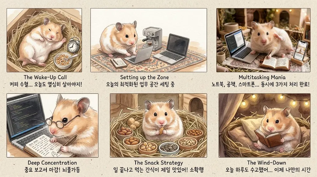 노트북을 들고 둥지에 앉아 있는 햄스터 사진