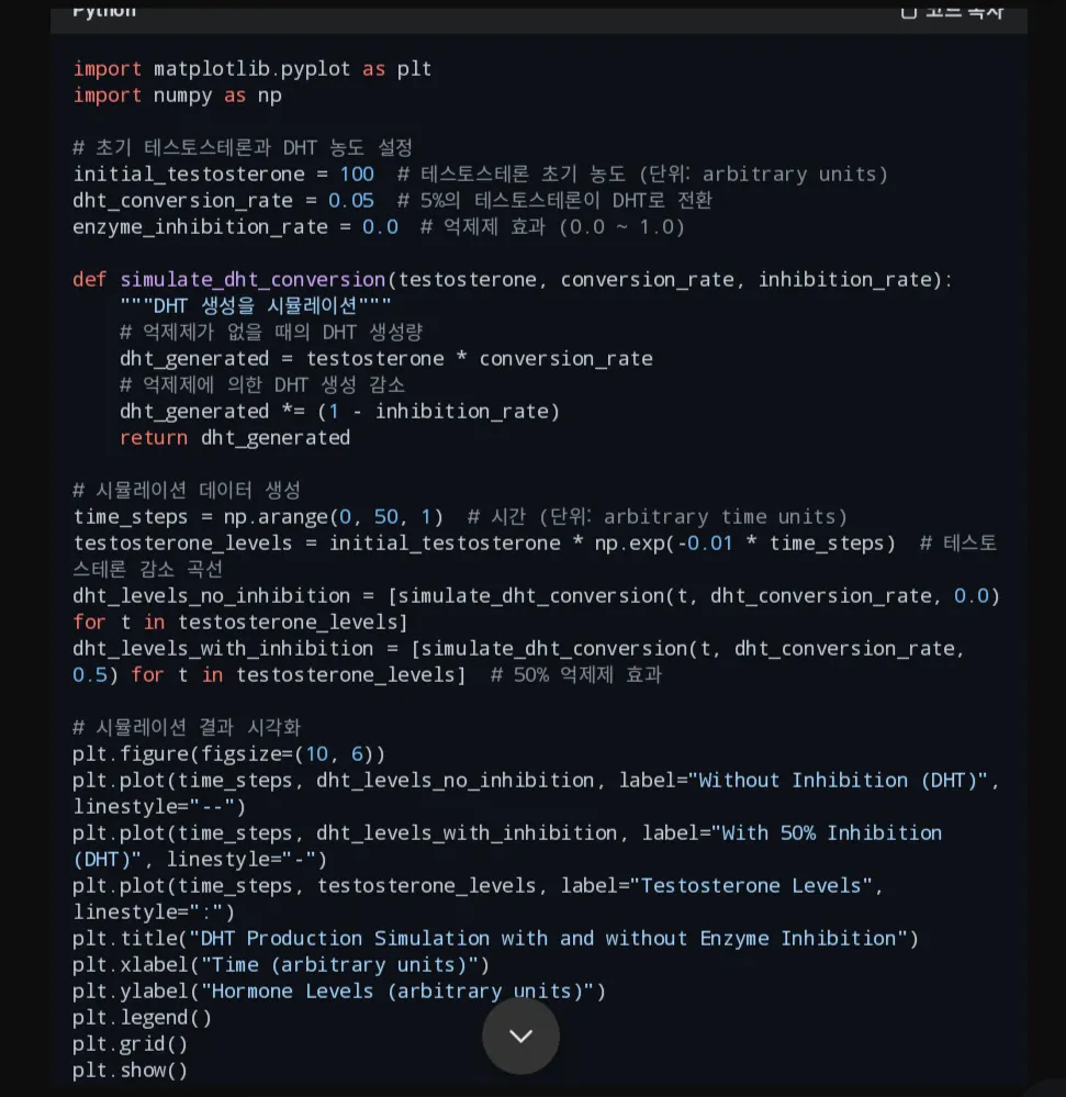 태블릿의 Python 편집기 스크린샷